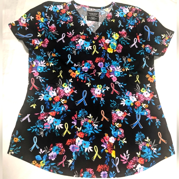 Cherokee Medical Uniforms Hopeful Bouquets Scrub Top - Picture 1 of 6